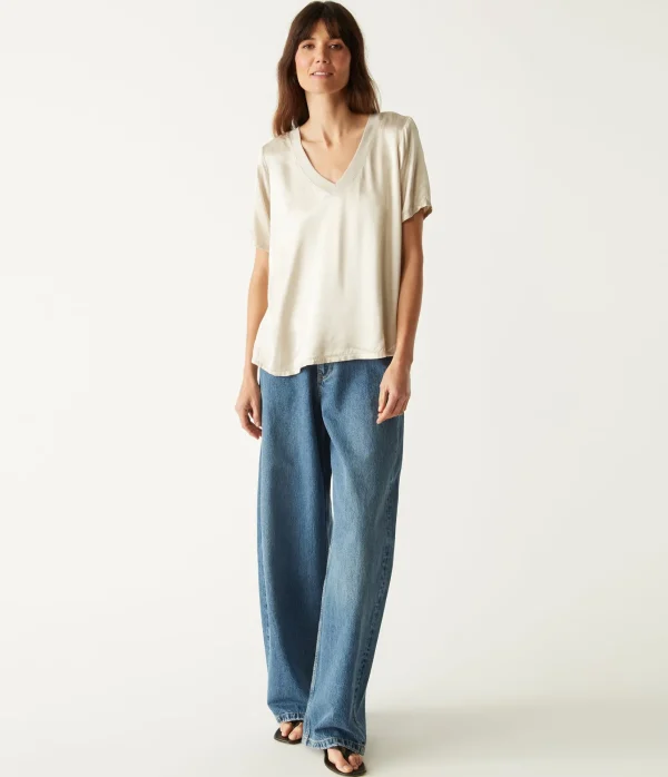 Michael Stars Jodi Satin V-Neck Top- Tops, Blouses & Shirts