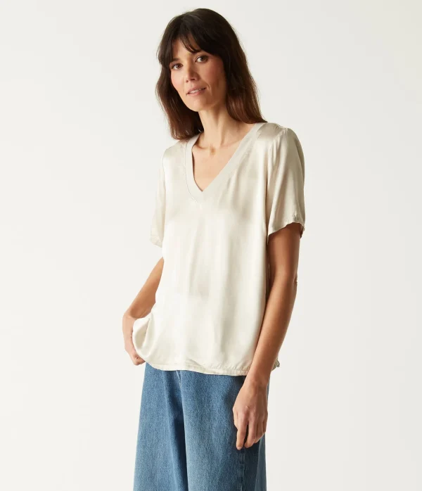 Michael Stars Jodi Satin V-Neck Top- Tops, Blouses & Shirts