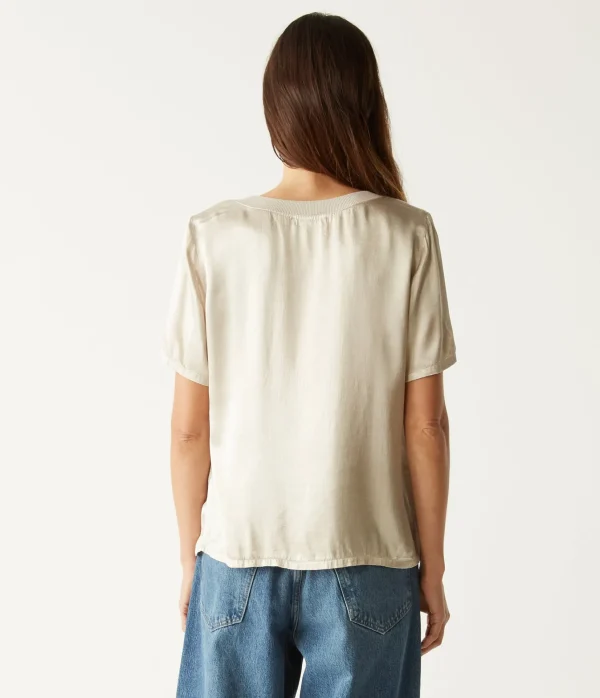 Michael Stars Jodi Satin V-Neck Top- Tops, Blouses & Shirts