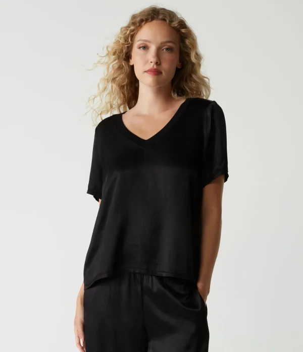Michael Stars Jodi Satin V-Neck Top- Tops, Blouses & Shirts