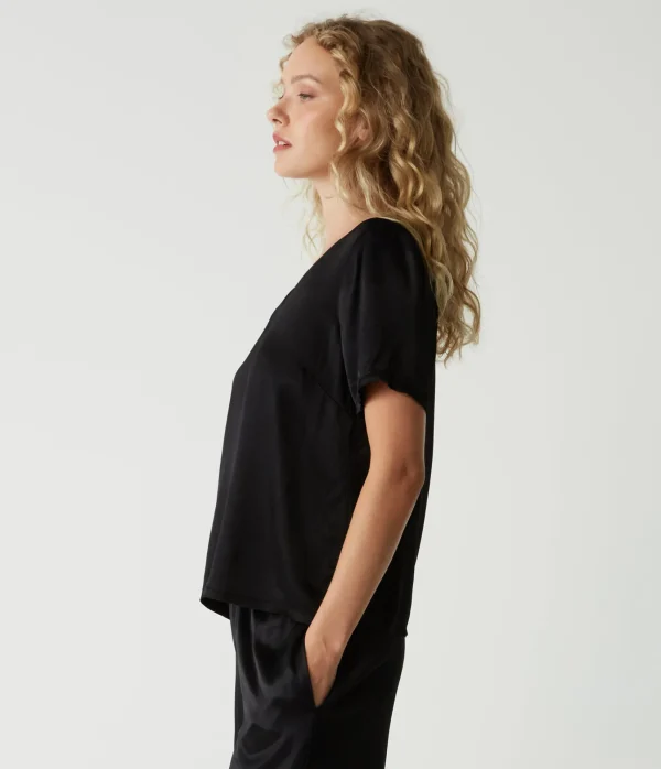 Michael Stars Jodi Satin V-Neck Top- Tops, Blouses & Shirts