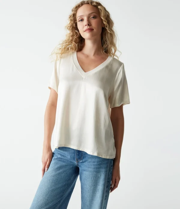 Michael Stars Jodi Satin V-Neck Top- Tops, Blouses & Shirts