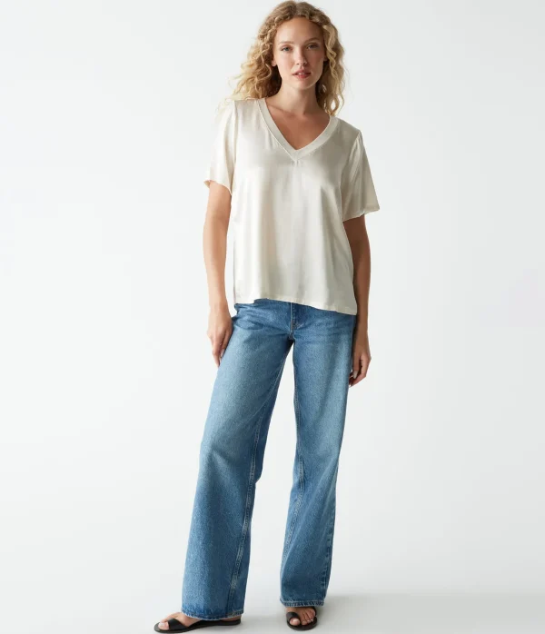 Michael Stars Jodi Satin V-Neck Top- Tops, Blouses & Shirts