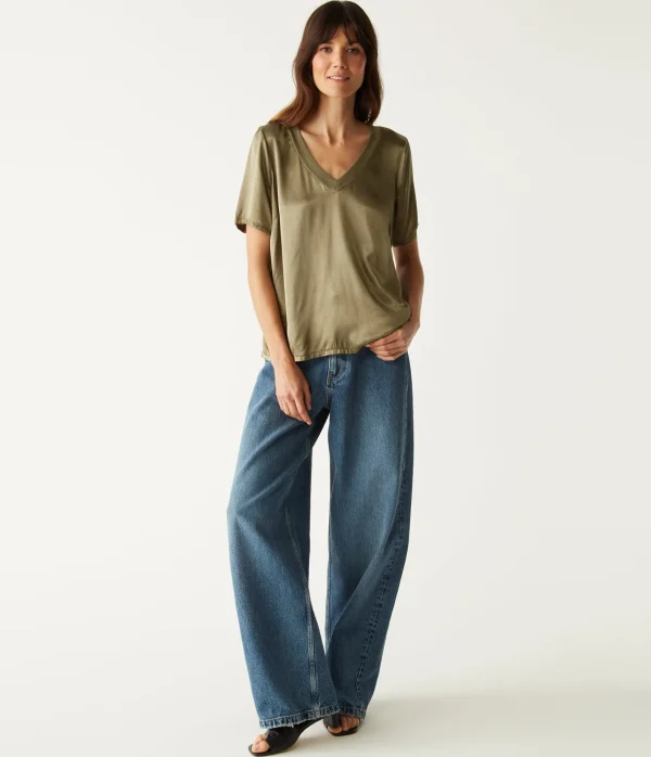 Michael Stars Jodi Satin V-Neck Top- Tops, Blouses & Shirts
