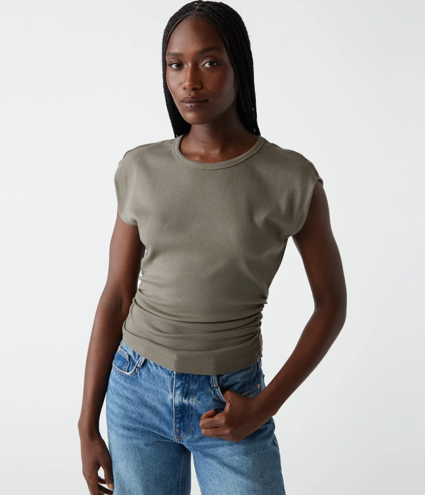joni_power_shoulder_tee_20.webp Michael Stars Joni Power Shoulder Tee- Tops, Blouses & Shirts | T-Shirts