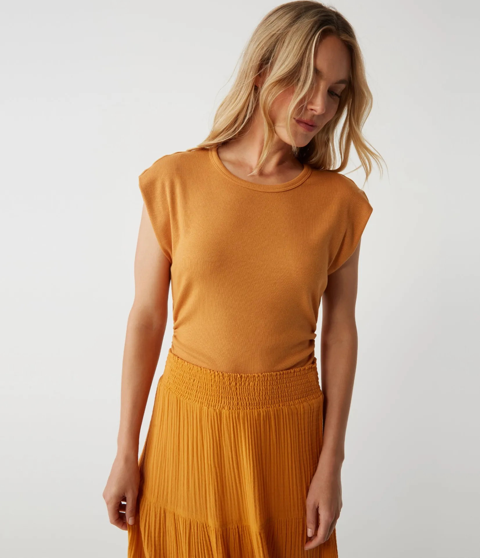 joni_power_shoulder_tee_24.webp Michael Stars Joni Power Shoulder Tee- Tops, Blouses & Shirts | T-Shirts