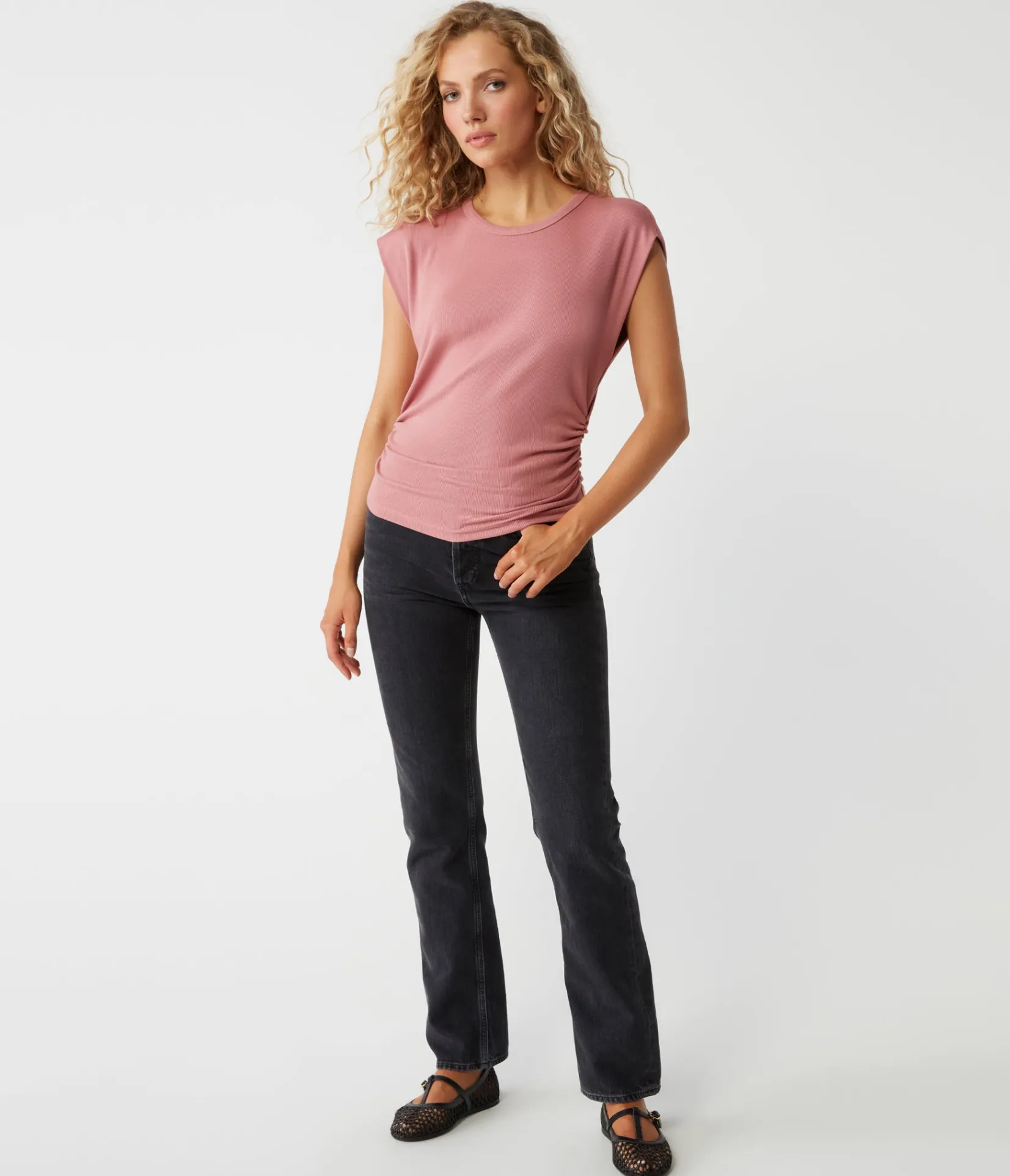 joni_power_shoulder_tee_41.webp Michael Stars Joni Power Shoulder Tee- Tops, Blouses & Shirts | T-Shirts