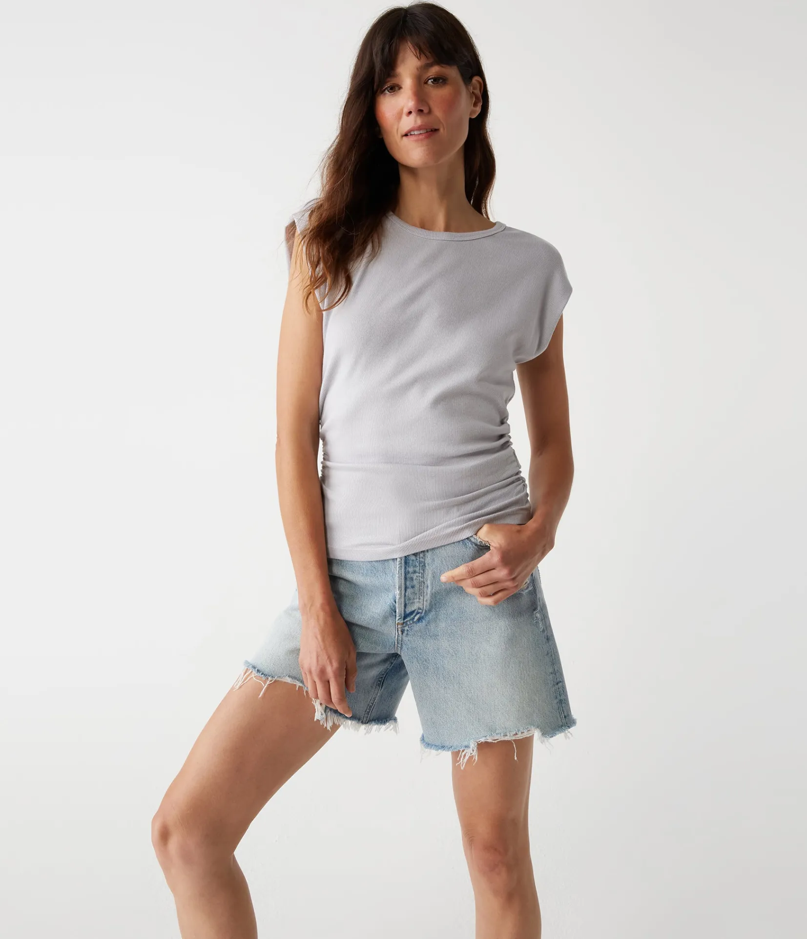joni_power_shoulder_tee_46.webp Michael Stars Joni Power Shoulder Tee- Tops, Blouses & Shirts | T-Shirts