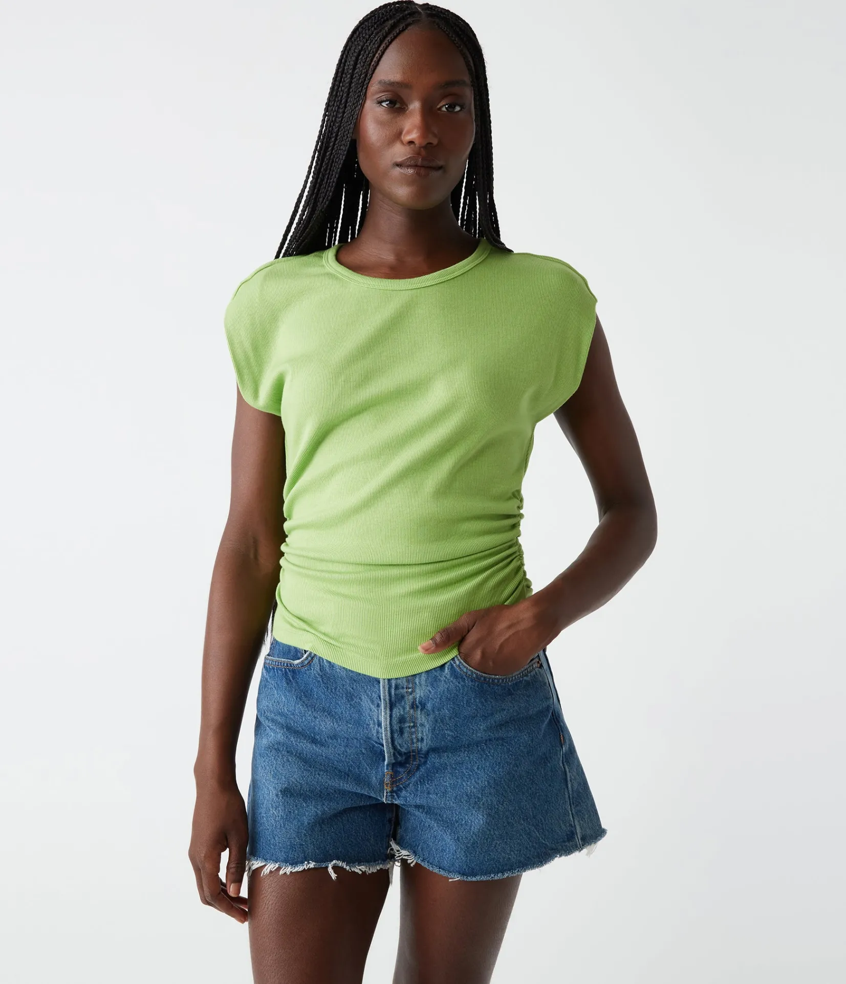 joni_power_shoulder_tee_64.webp Michael Stars Joni Power Shoulder Tee- Tops, Blouses & Shirts | T-Shirts