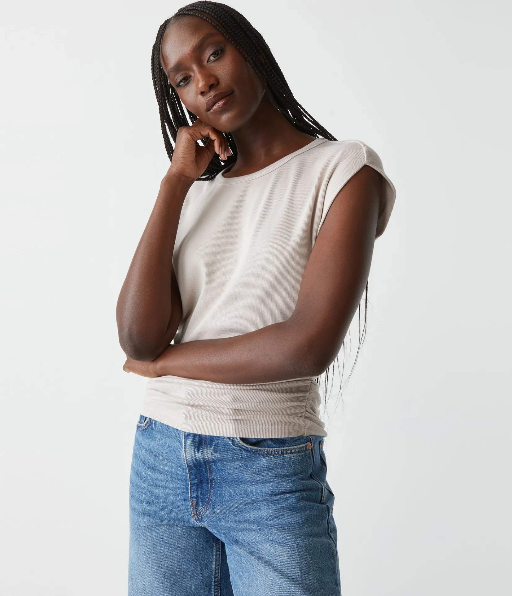 joni_power_shoulder_tee_68.webp Michael Stars Joni Power Shoulder Tee- Tops, Blouses & Shirts | T-Shirts