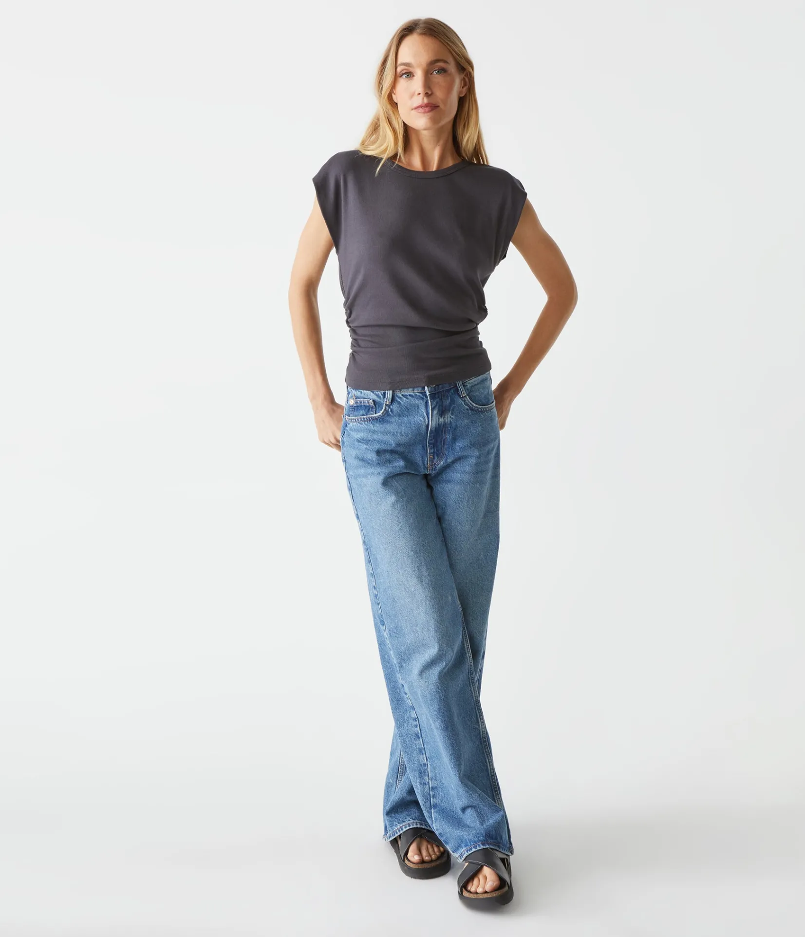 joni_power_shoulder_tee_73.webp Michael Stars Joni Power Shoulder Tee- Tops, Blouses & Shirts | T-Shirts