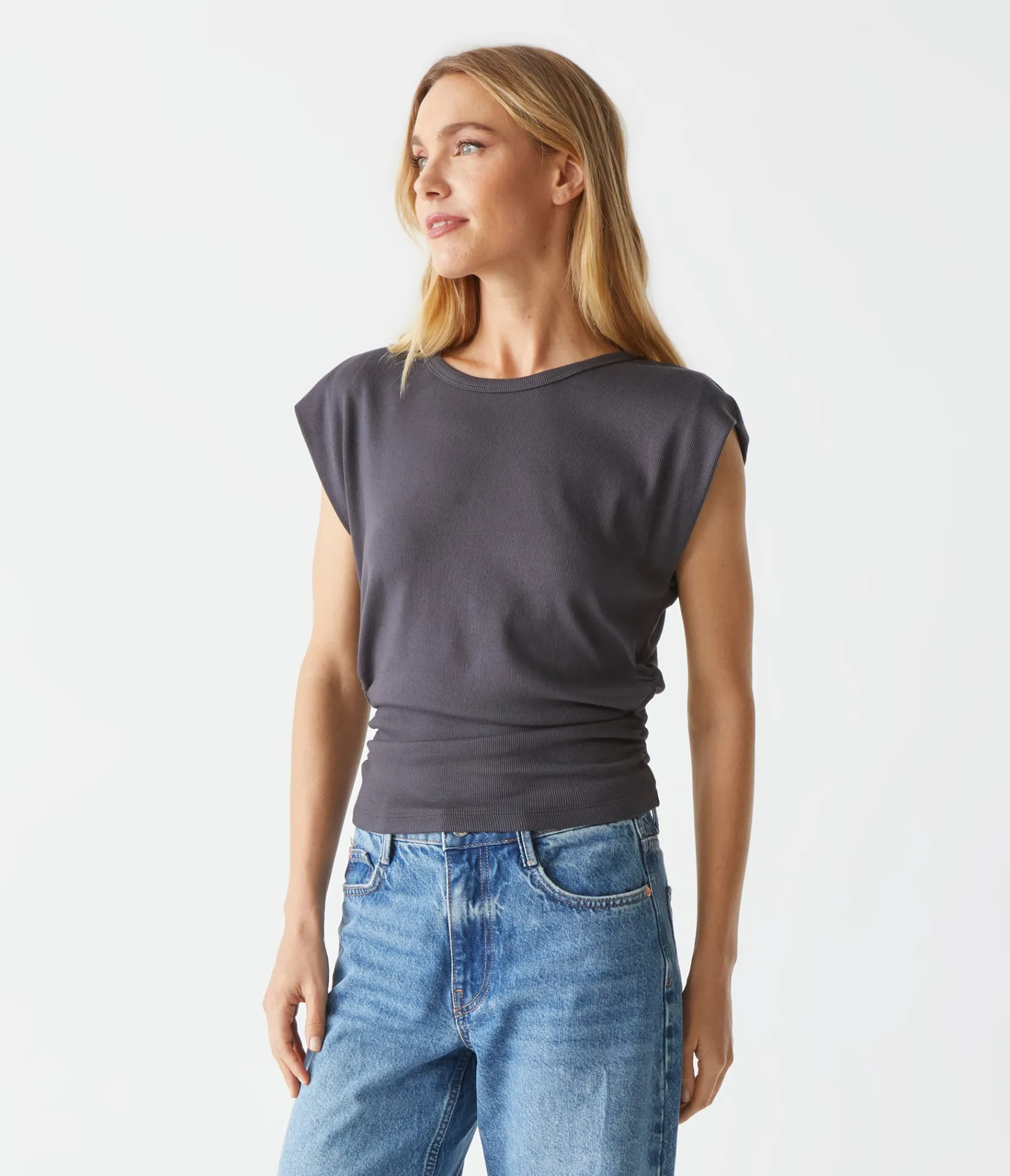 joni_power_shoulder_tee_74.webp Michael Stars Joni Power Shoulder Tee- Tops, Blouses & Shirts | T-Shirts