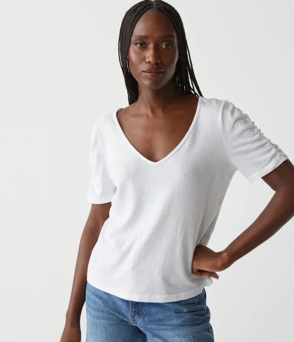 Michael Stars Josie Ruched Sleeve Tee- T-Shirts