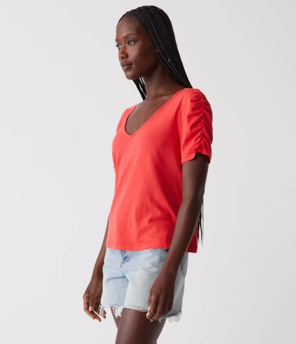 Michael Stars Josie Ruched Sleeve Tee- T-Shirts