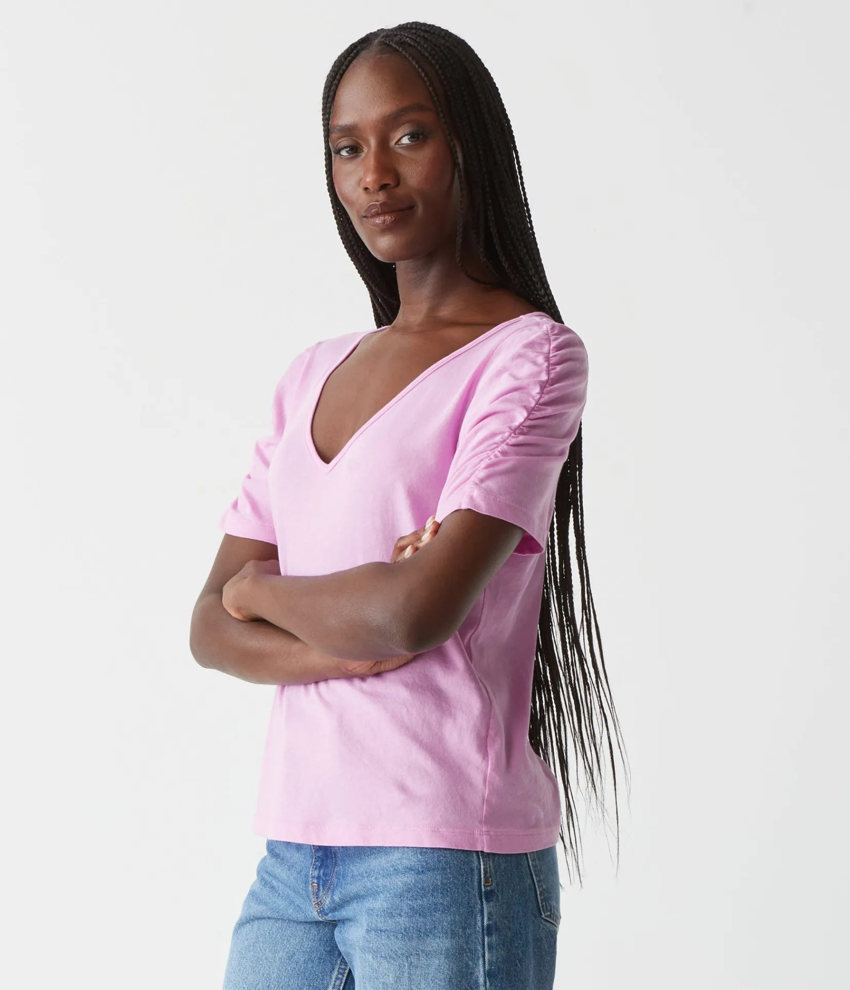 josie_ruched_sleeve_tee_14.webp Michael Stars Josie Ruched Sleeve Tee- T-Shirts