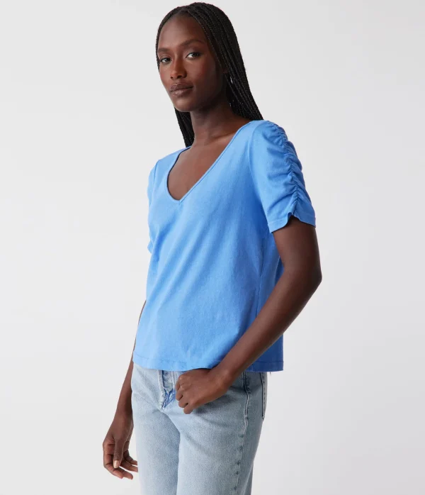 Michael Stars Josie Ruched Sleeve Tee- T-Shirts