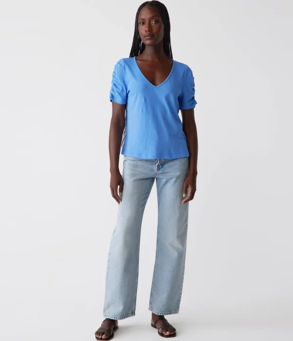 Michael Stars Josie Ruched Sleeve Tee- T-Shirts
