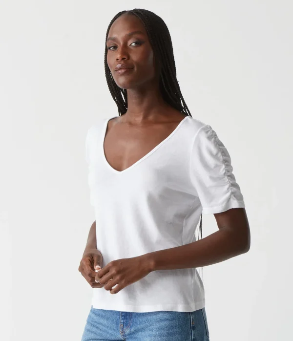 Michael Stars Josie Ruched Sleeve Tee- T-Shirts