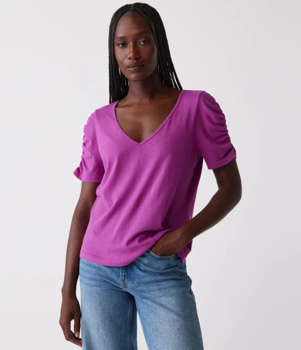 Michael Stars Josie Ruched Sleeve Tee- T-Shirts