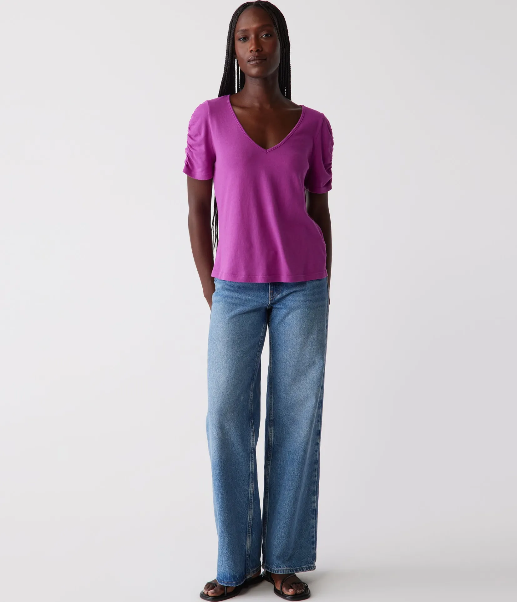 josie_ruched_sleeve_tee_21.webp Michael Stars Josie Ruched Sleeve Tee- T-Shirts