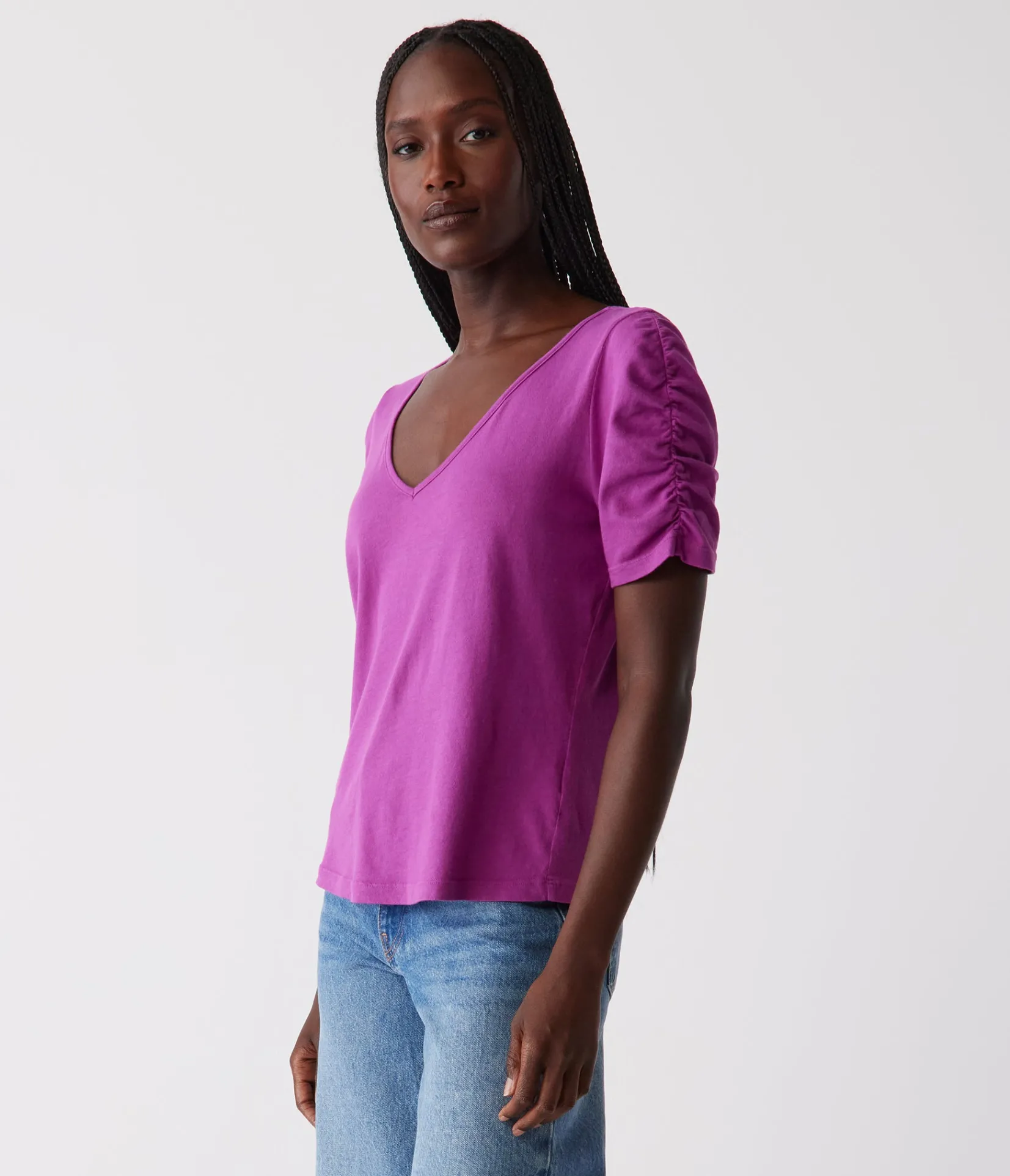 josie_ruched_sleeve_tee_22.webp Michael Stars Josie Ruched Sleeve Tee- T-Shirts