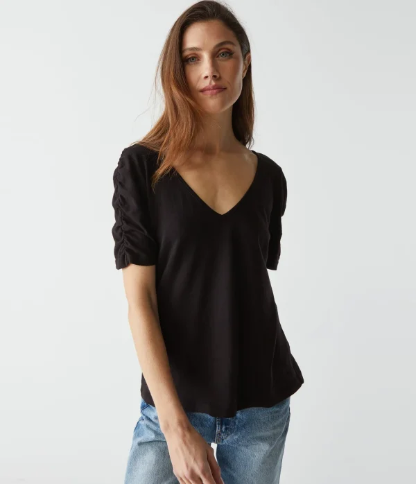 Michael Stars Josie Ruched Sleeve Tee- T-Shirts