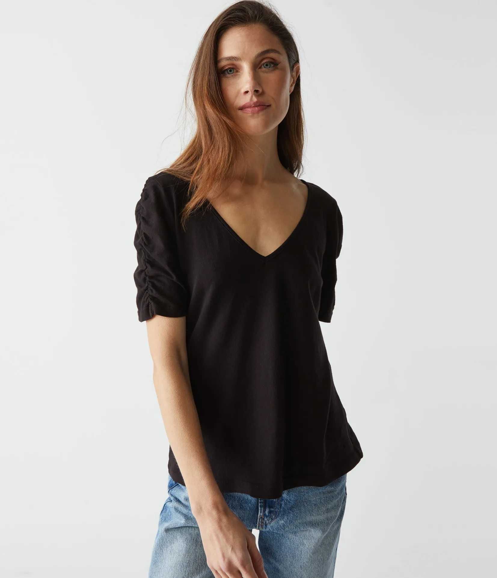 josie_ruched_sleeve_tee_24.webp Michael Stars Josie Ruched Sleeve Tee- T-Shirts