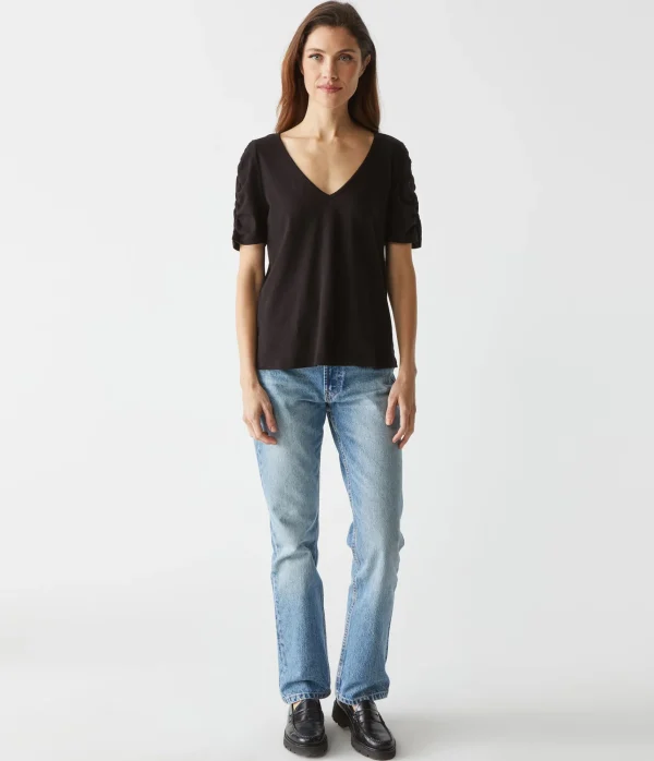 Michael Stars Josie Ruched Sleeve Tee- T-Shirts