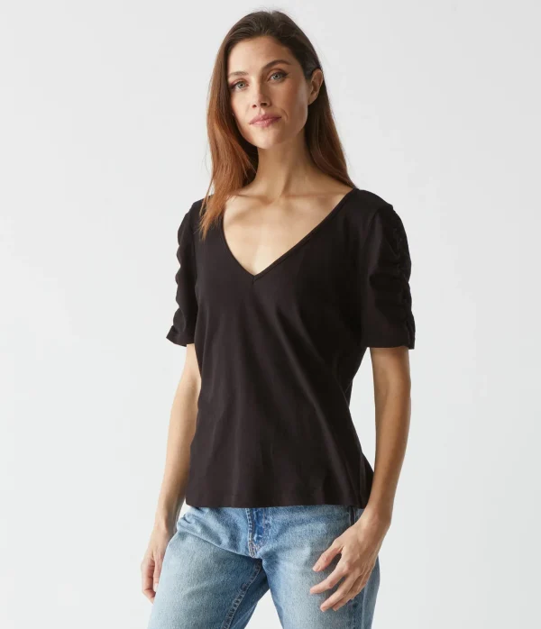 Michael Stars Josie Ruched Sleeve Tee- T-Shirts