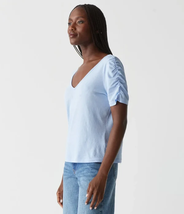 Michael Stars Josie Ruched Sleeve Tee- T-Shirts