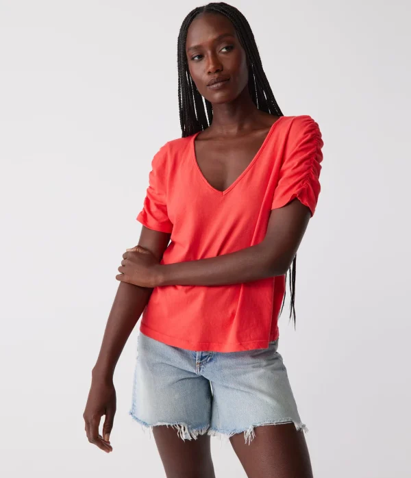 Michael Stars Josie Ruched Sleeve Tee- T-Shirts
