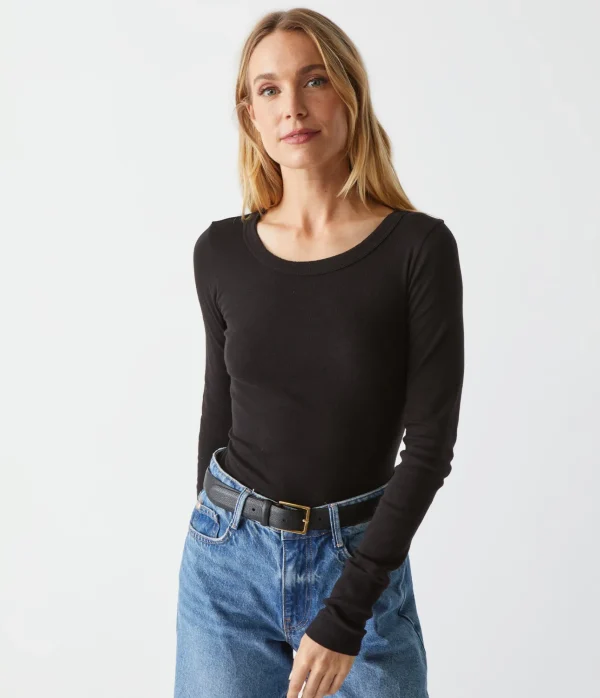 Michael Stars Legacy Supima Tee with Raw Edge- T-Shirts | Supima Cotton T-Shirts