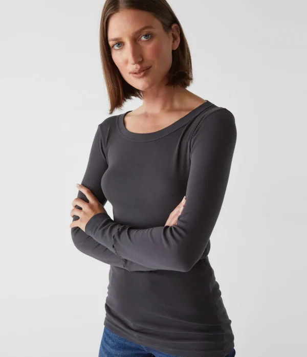 Michael Stars Legacy Supima Tee with Raw Edge- T-Shirts | Supima Cotton T-Shirts