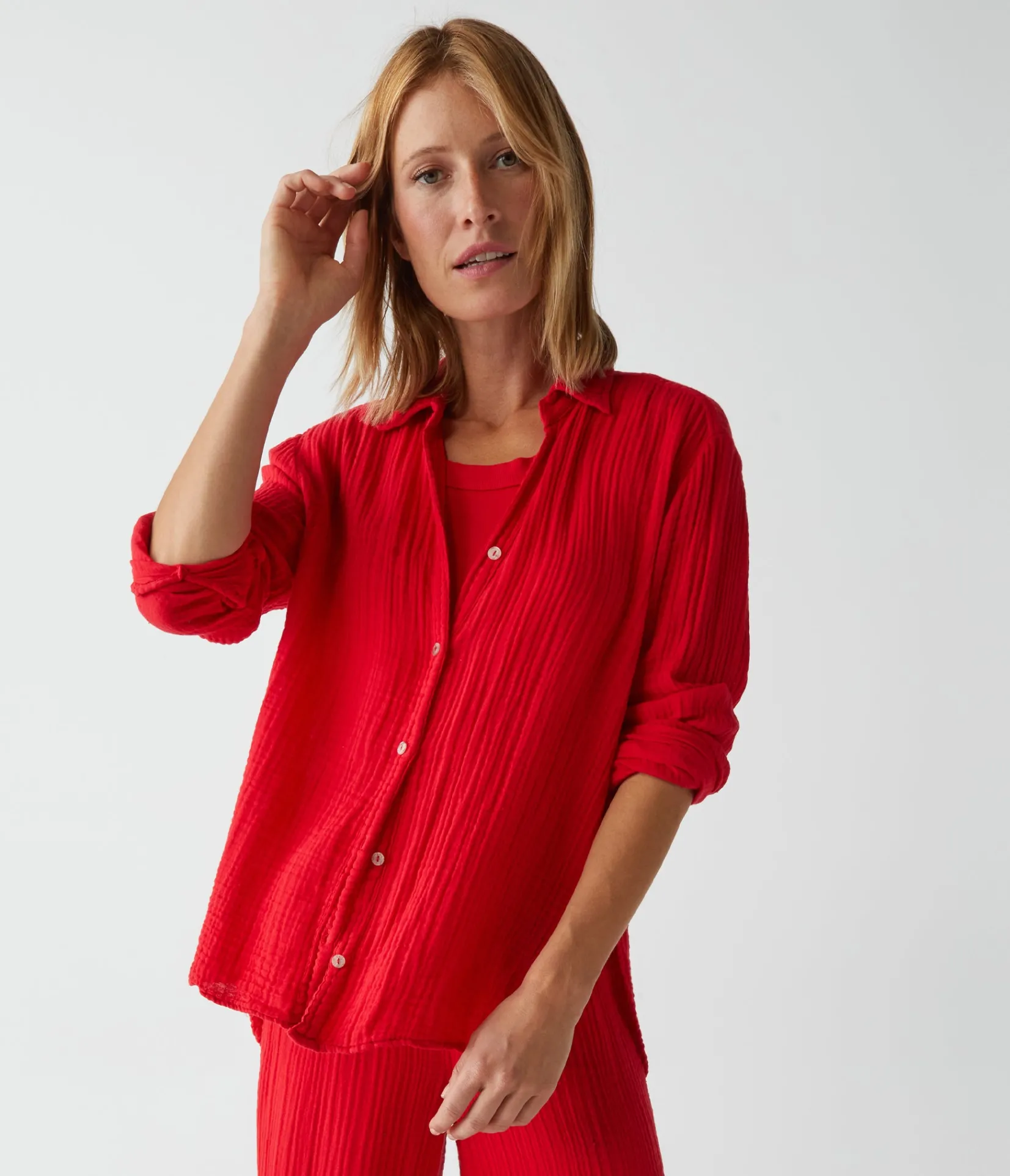 leo_gauze_button_down_shirt_0.webp Michael Stars Leo Gauze Button Down Shirt- Tops, Blouses & Shirts