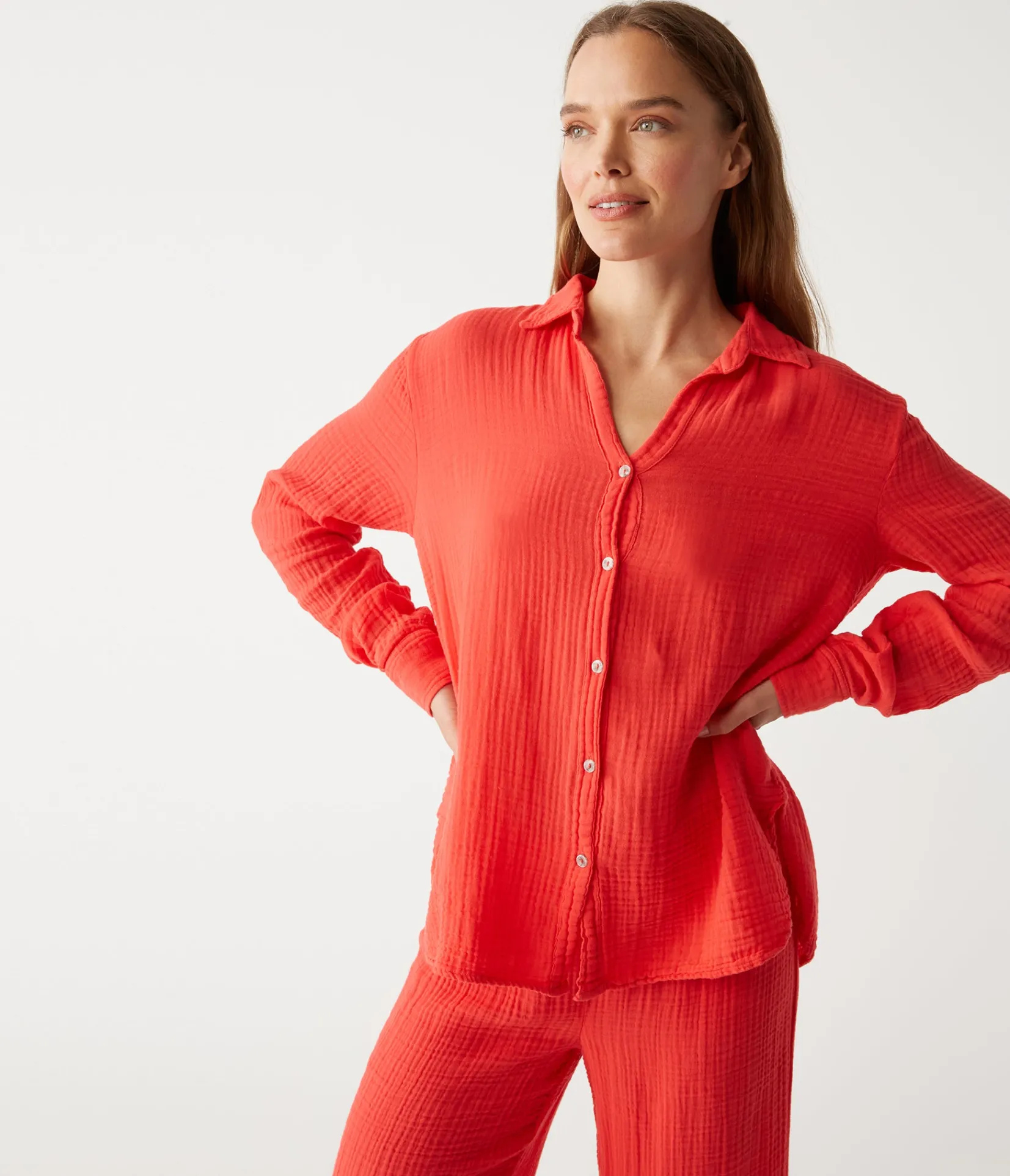 leo_gauze_button_down_shirt_16.webp Michael Stars Leo Gauze Button Down Shirt- Tops, Blouses & Shirts