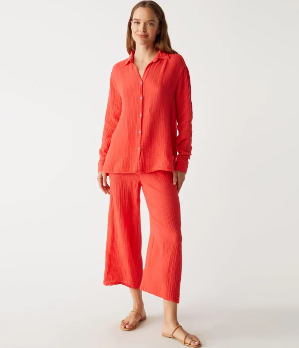 Michael Stars Leo Gauze Button Down Shirt- Tops, Blouses & Shirts
