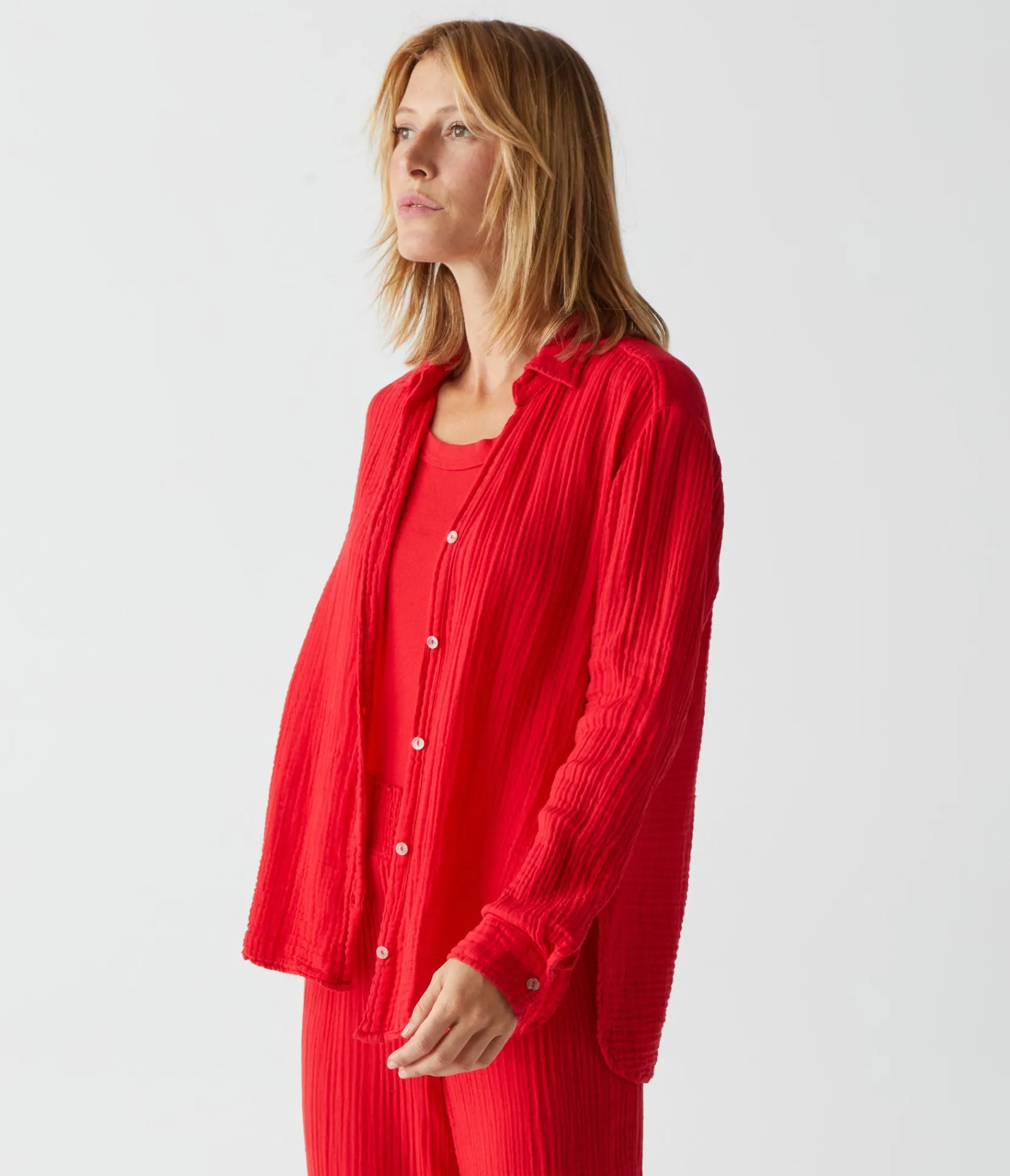 leo_gauze_button_down_shirt_2.webp Michael Stars Leo Gauze Button Down Shirt- Tops, Blouses & Shirts