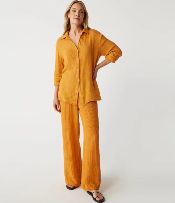 Michael Stars Leo Gauze Button Down Shirt- Tops, Blouses & Shirts
