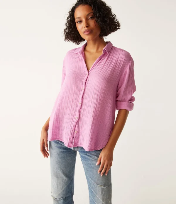 Michael Stars Leo Gauze Button Down Shirt- Tops, Blouses & Shirts