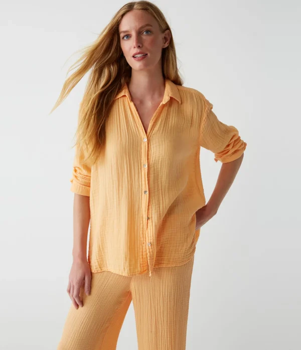 Michael Stars Leo Gauze Button Down Shirt- Tops, Blouses & Shirts