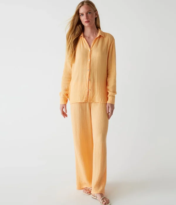 Michael Stars Leo Gauze Button Down Shirt- Tops, Blouses & Shirts