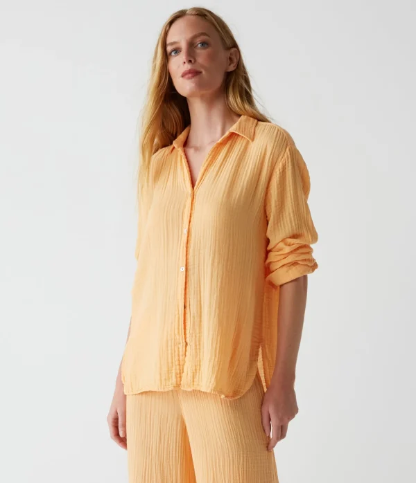 Michael Stars Leo Gauze Button Down Shirt- Tops, Blouses & Shirts