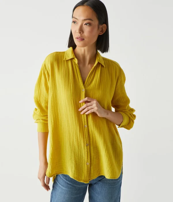 Michael Stars Leo Gauze Button Down Shirt- Tops, Blouses & Shirts