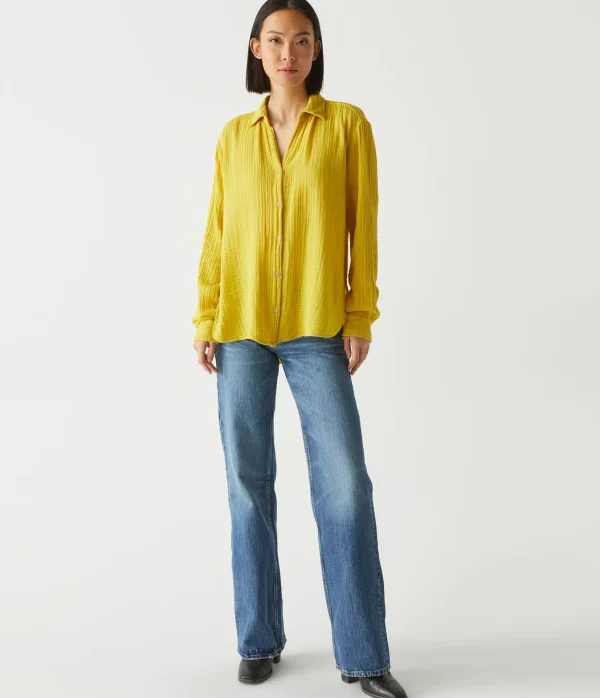 Michael Stars Leo Gauze Button Down Shirt- Tops, Blouses & Shirts