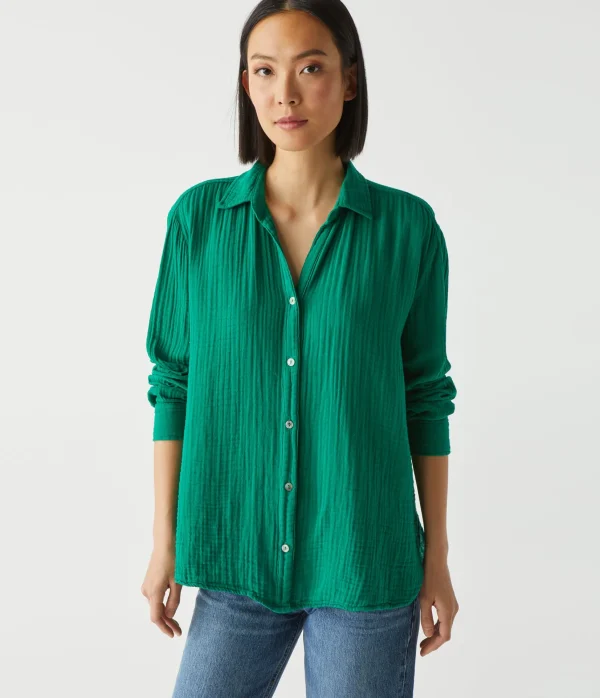 Michael Stars Leo Gauze Button Down Shirt- Tops, Blouses & Shirts