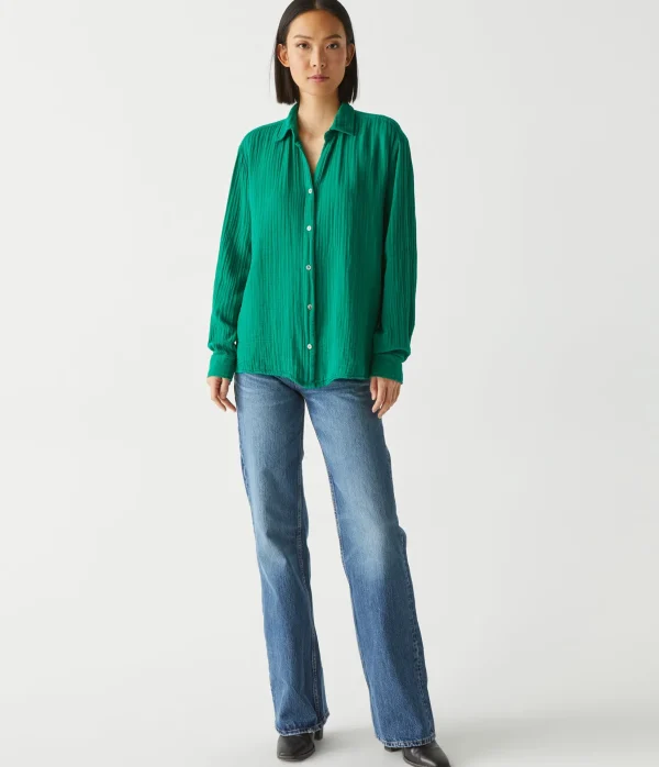 Michael Stars Leo Gauze Button Down Shirt- Tops, Blouses & Shirts