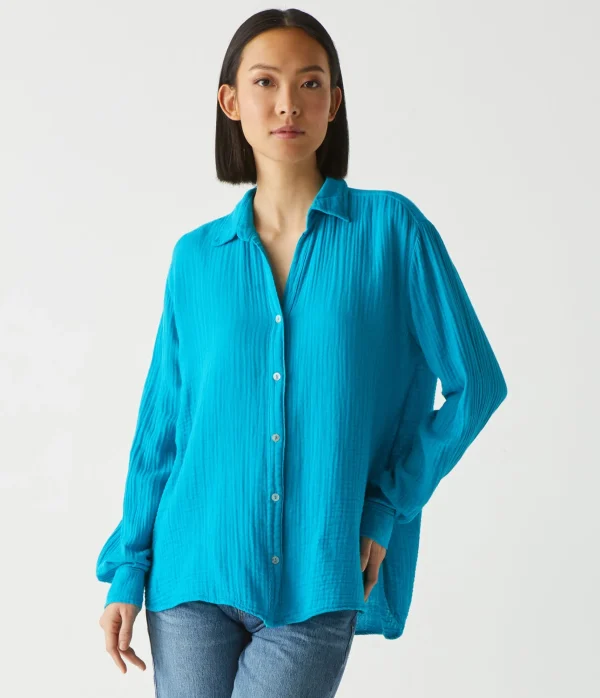 Michael Stars Leo Gauze Button Down Shirt- Tops, Blouses & Shirts