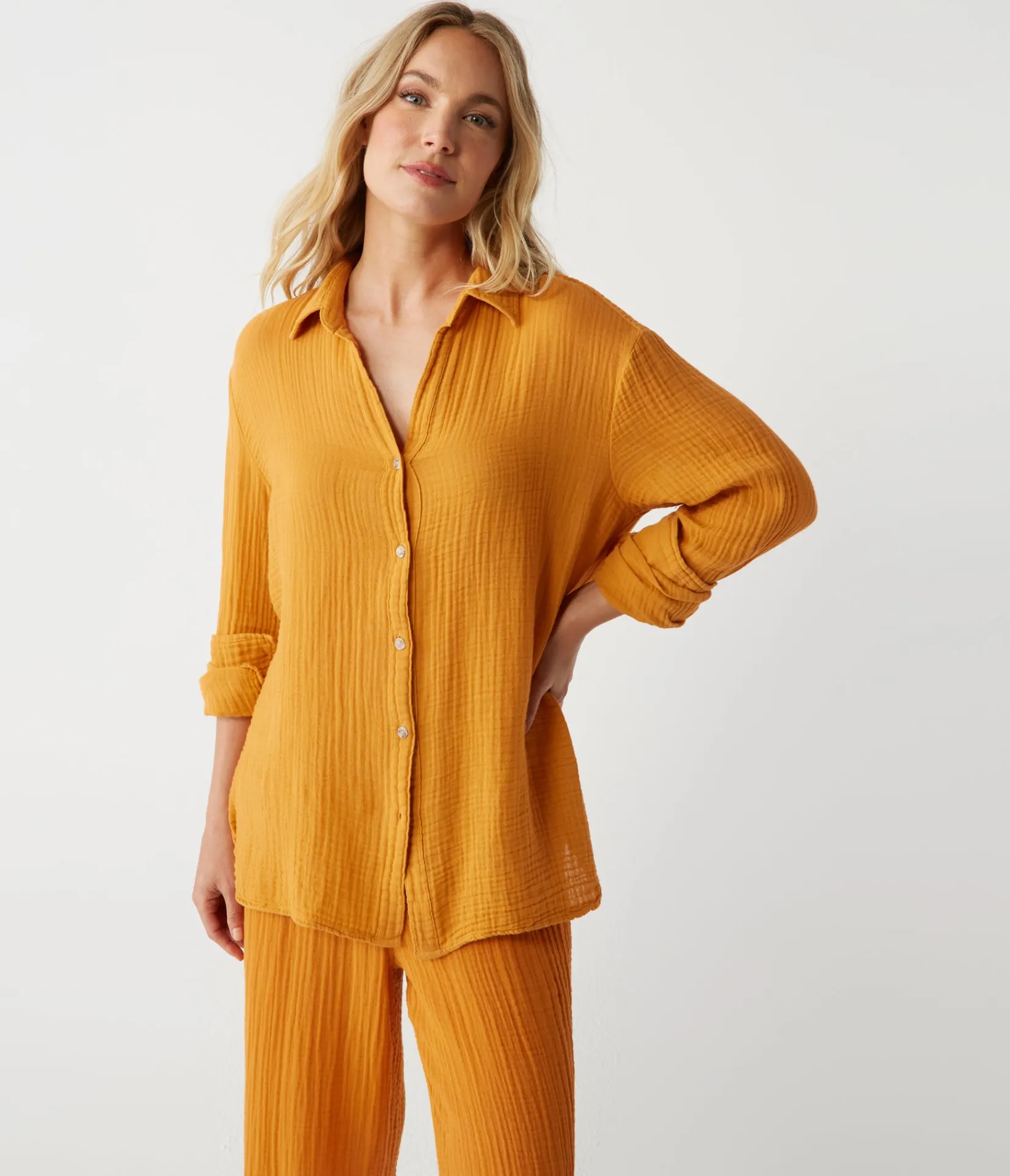 leo_gauze_button_down_shirt_40.webp Michael Stars Leo Gauze Button Down Shirt- Tops, Blouses & Shirts