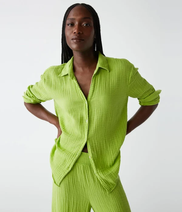 Michael Stars Leo Gauze Button Down Shirt- Tops, Blouses & Shirts