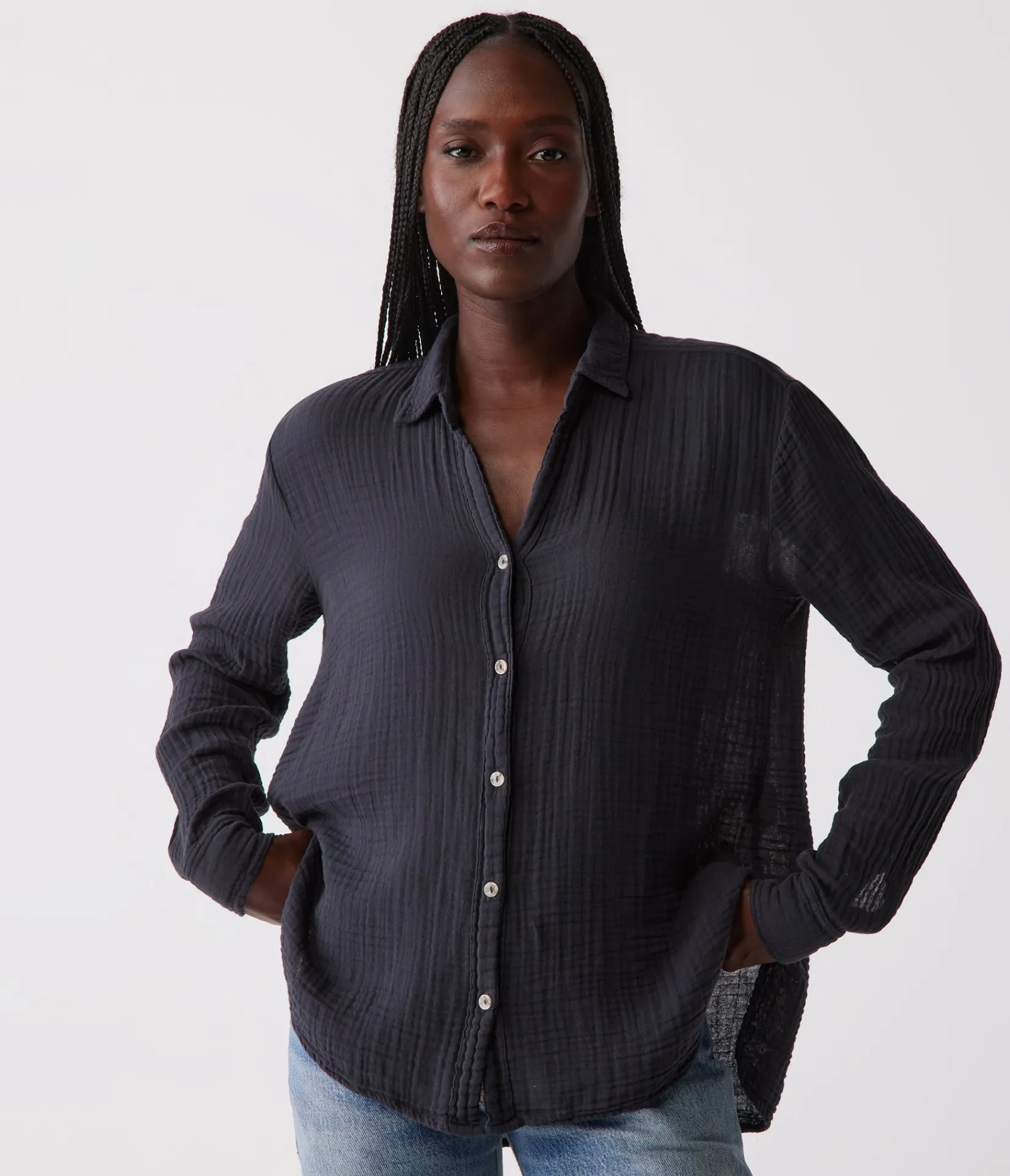 leo_gauze_button_down_shirt_48.webp Michael Stars Leo Gauze Button Down Shirt- Tops, Blouses & Shirts